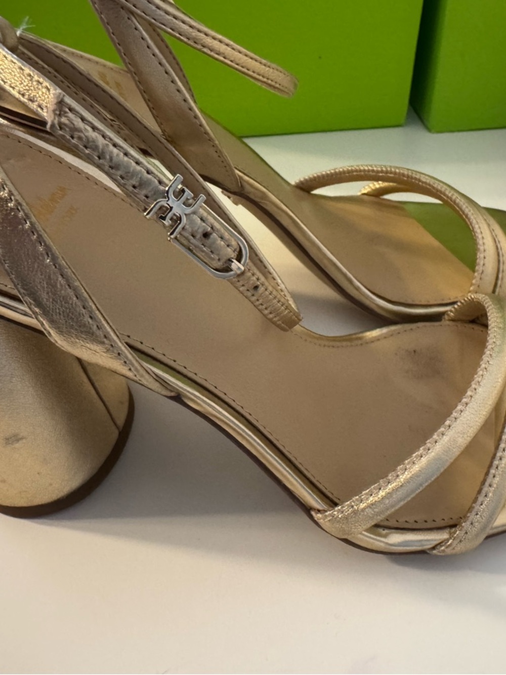 Sam Edelman Metallic Gold Strappy Block Heel Formal Sandals Size 8.5 - Picture 4 of 12